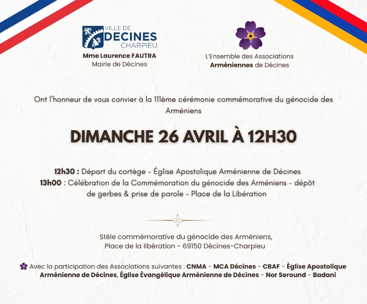 Cérémonie Commémorative du Génocide des Arméniens à Décines-Charpieu
