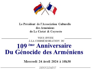 Commémoration du 109ème anniversaire du Génocide des Arméniens à La Ciotat et Ceyreste