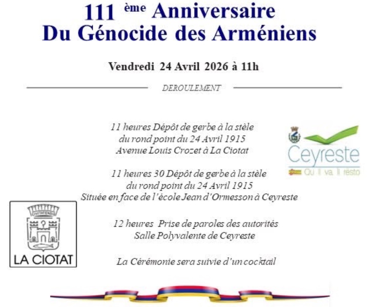 Commémoration du 111ème anniversaire du Génocide des Arméniens à La Ciotat et Ceyreste