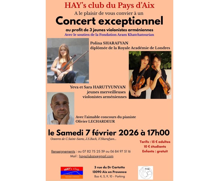 Concert exceptionnel au profit de 3 jeunes violonistes arméniennes