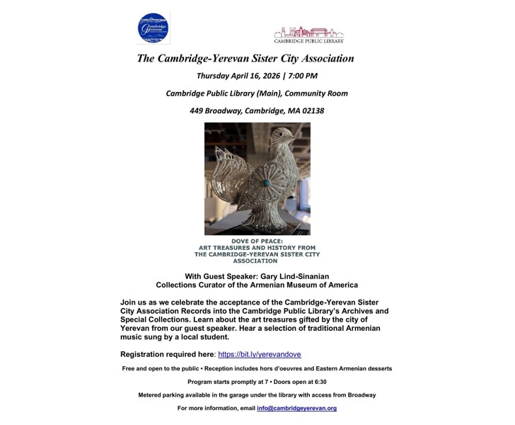 Dove of Peace: Art Treasures and History from the Cambridge-Yerevan Sister City Association