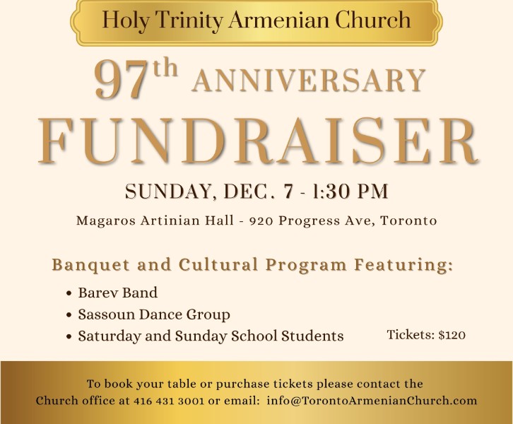 Holy Trinity Armenian Church 97th Anniversary Fundraiser Banquet and Cultural Program