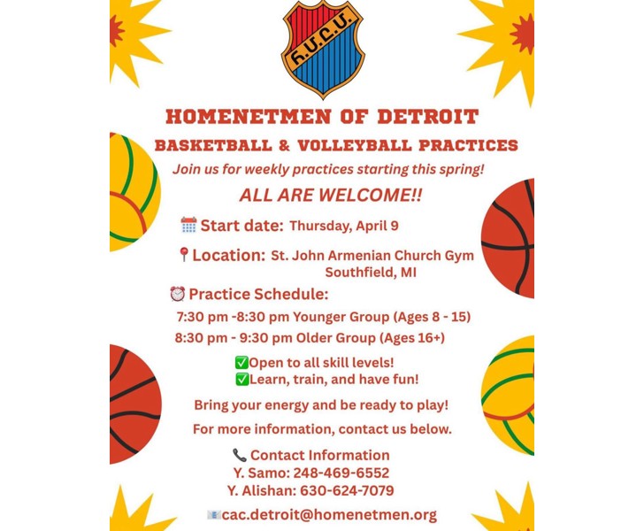 Homenetmen of Detroit Basketball & Volleyball Practices