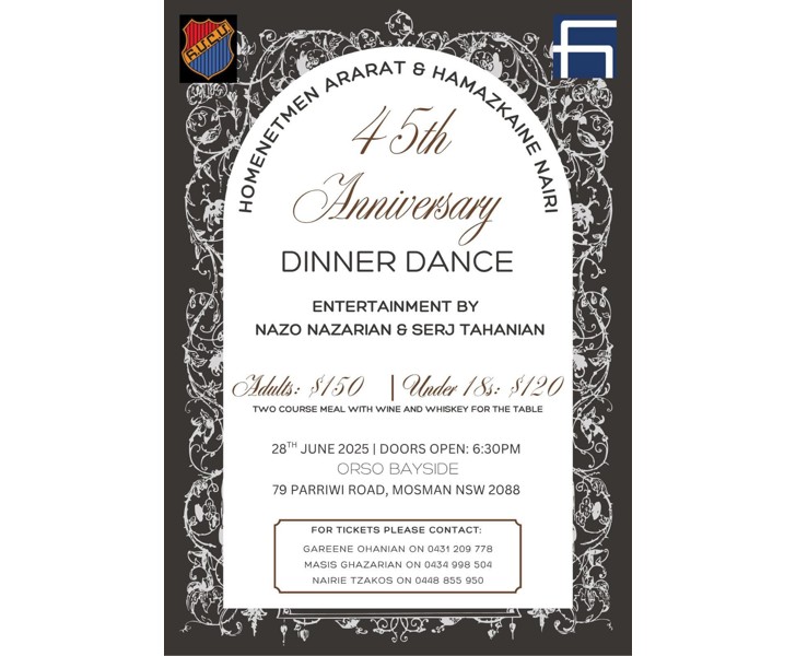 Homenmen Ararat & Hamazkaine Nairi 45th Anniversary Dinner Dance