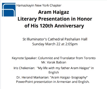 Honoring Aram Haigaz - Literary Presentation w/ Varak Babian