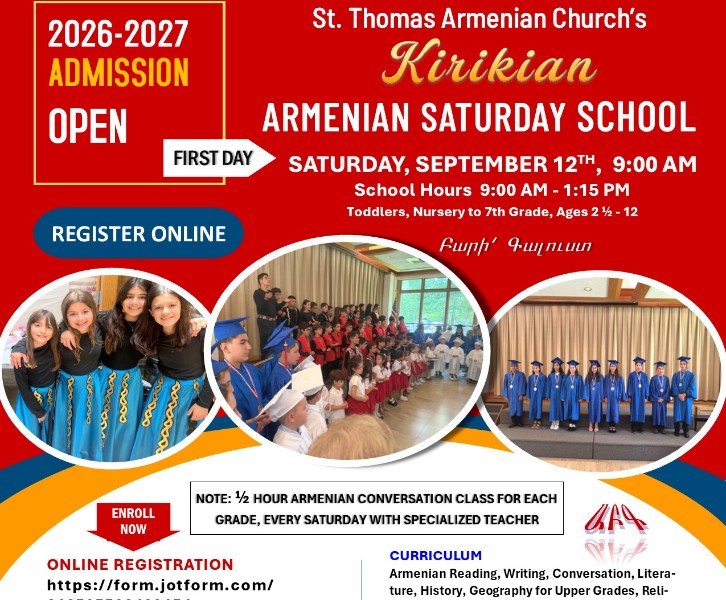 Kirikian Armenian School of St. Thomas Armenian Church Registration