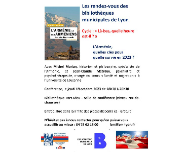 Les rendez-vous des bibliothèques municipales de Lyon - Arménie Artsakh
