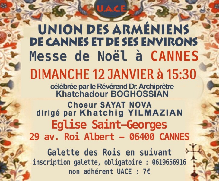 Messe de Noël Arménien à Cannes suivie de la Galette des Rois