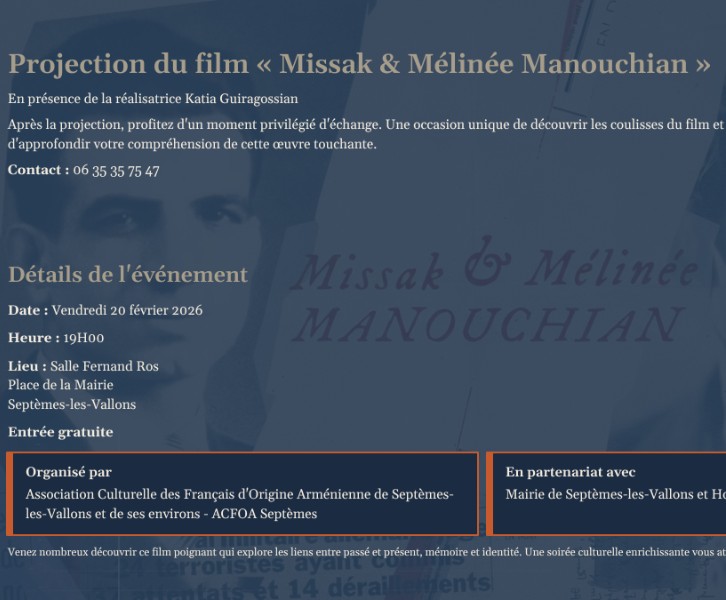 Projection du film-documentaire "Missak et Mélinée Manouchian", en présence de la réalisatrice Katia GUIRAGOSSIAN