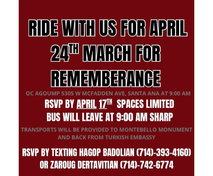Ride with us for April 24th March for Rememberance