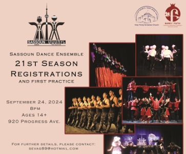 Sassoun Dance Group's 21st Season Registration