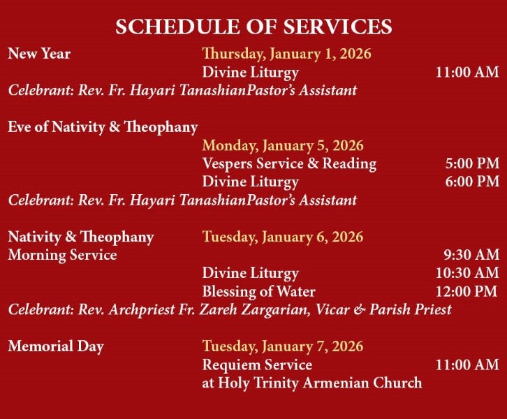 Schedule of Services January 1 to 7, 2026