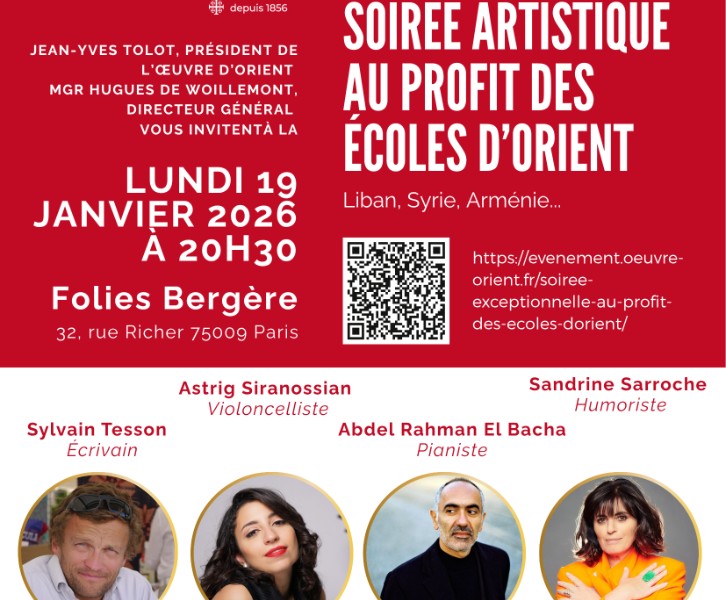 Soirée artistique exceptionnelle au profit des écoles d'Orient